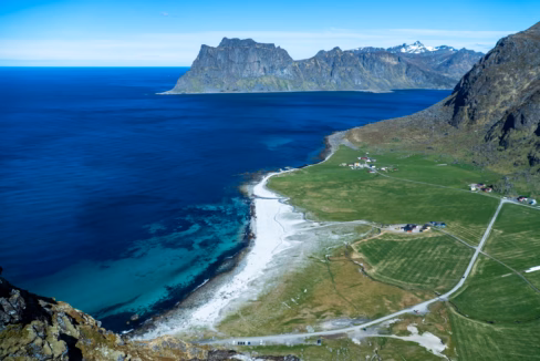 Panoramic View from Veggen Hike Overlooking Uttakleiv Beach, Lofoten