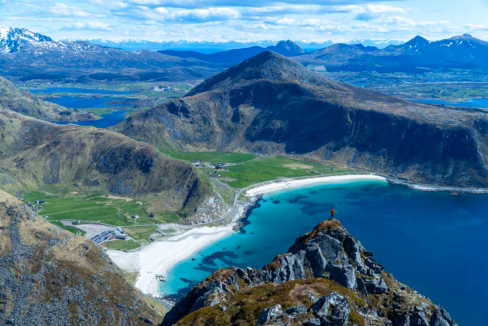 Scenic Overlook of Haukland and Vik Beaches from Veggen Hike in Lofoten