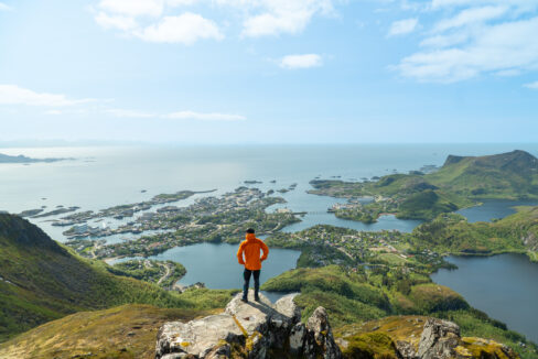 View from Tuva (477 m). Overlooking Svolvær and the Sea in Lofoten.