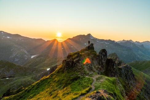 Sunset from Blåtinden Ridge – Midnight Sun over Lofoten Mountains