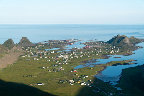 Aerial View of Sørland – Værøy’s Main Village in Lofoten