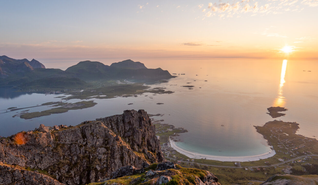 Sunset from Moltinden - Overlooking Ramberg Beach, Lofoten