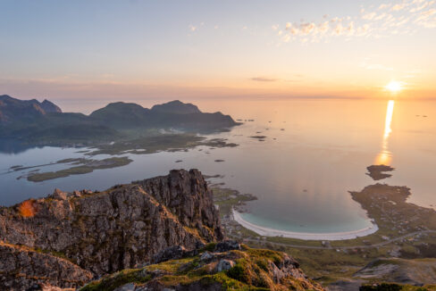 Sunset from Moltinden - Overlooking Ramberg Beach, Lofoten
