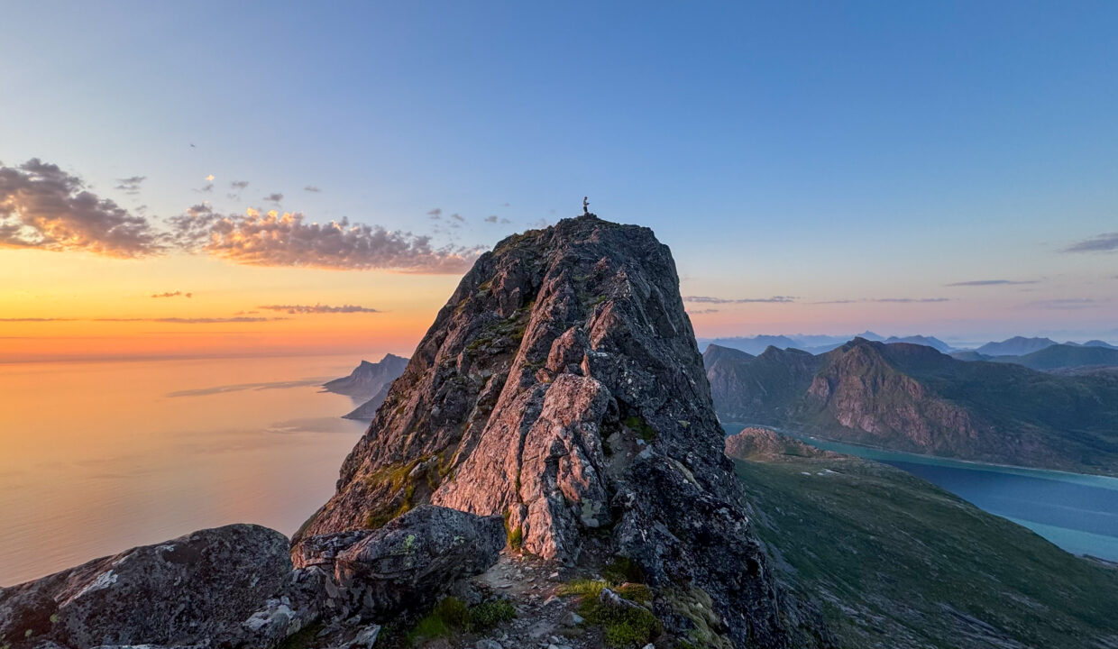 Standing on Moltinden’s Summit Ridge at Sunset – Flakstadøya, Lofoten