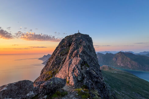 Standing on Moltinden’s Summit Ridge at Sunset – Flakstadøya, Lofoten